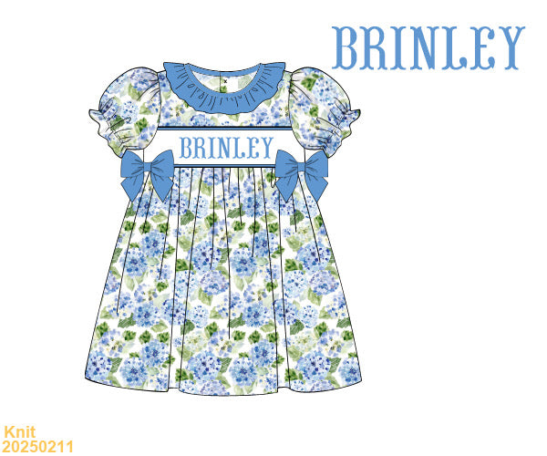 Blue hydrangea SMOCKED dress - short sleeve