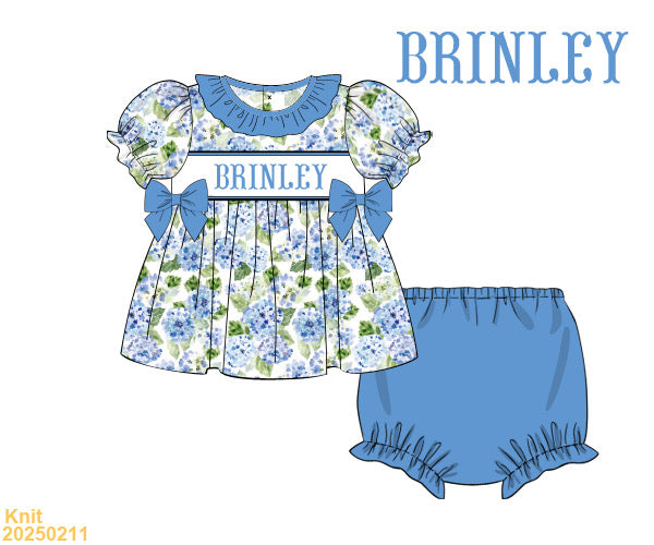 Blue hydrangea SMOCKED set - short sleeve