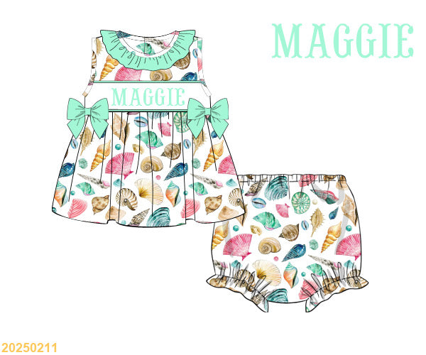 Seashell SMOCKED girls sleeveless set