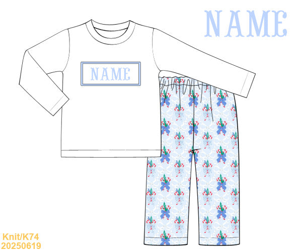 Blue Bow Christmas SMOCKED pant set