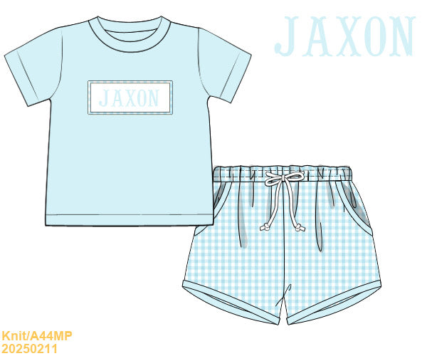 Blue gingham SMOCKED short set