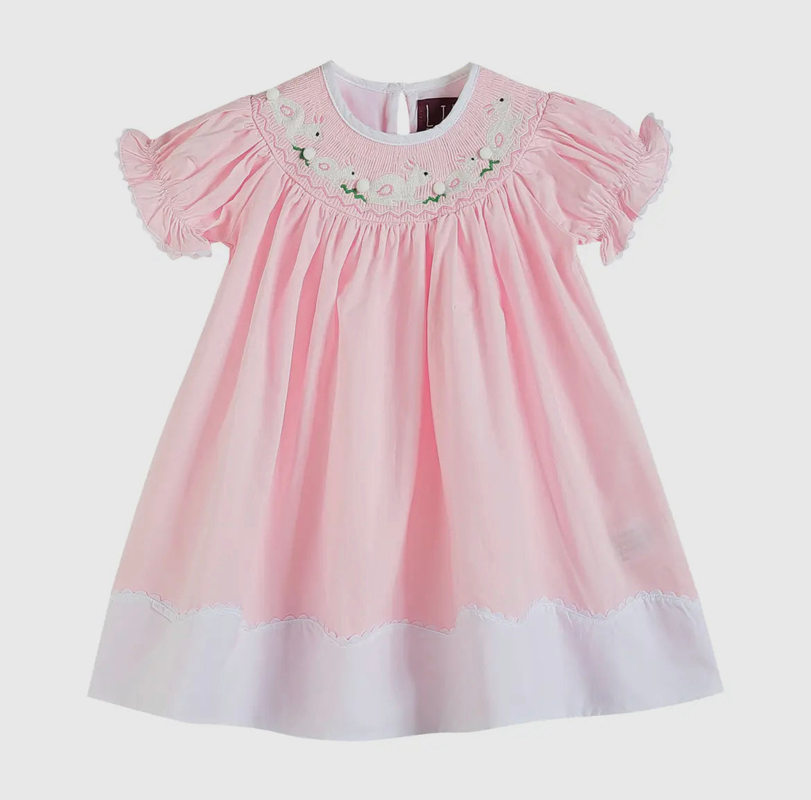 Light pink Easter Smocked Bunny bishop dress