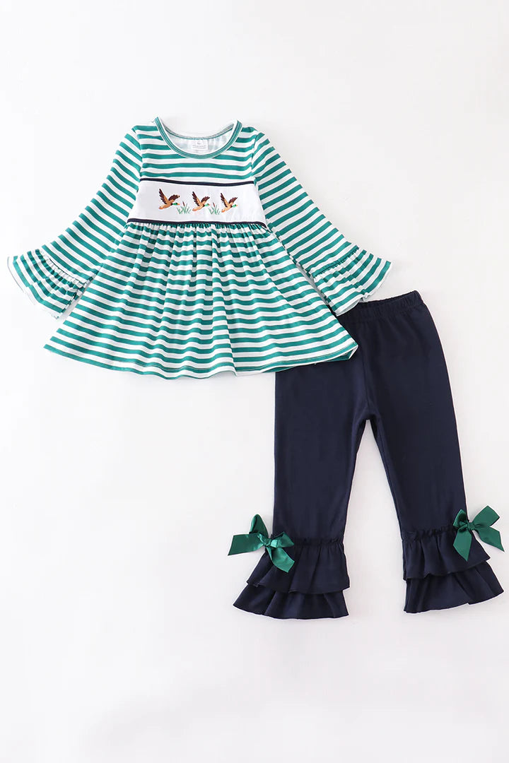 Green stripe duck pant set