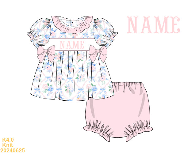 Pink & blue floral SMOCKED Set