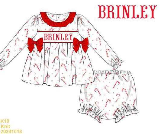 Candy Cane SMOCKED bloomer set