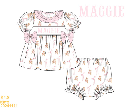 Pink Bows & Bears SMOCKED set