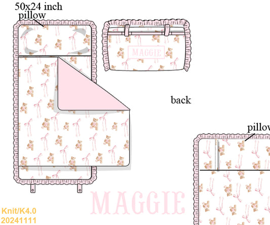 Pink bow & bears SMOCKED nap mat