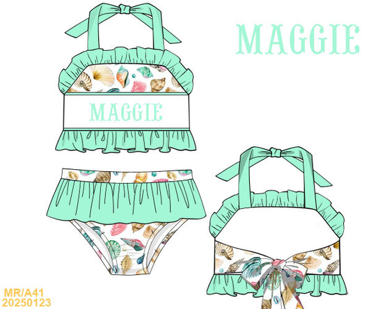 Seashell SMOCKED girls two piece swim