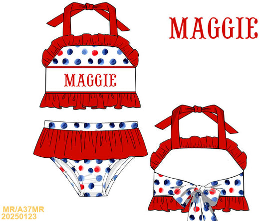 Red, White, Blue SMOCKED two piece Swim