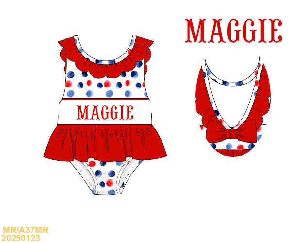 Red, White, Blue SMOCKED girls swim