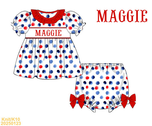 Red, White, Blue SMOCKED girls set