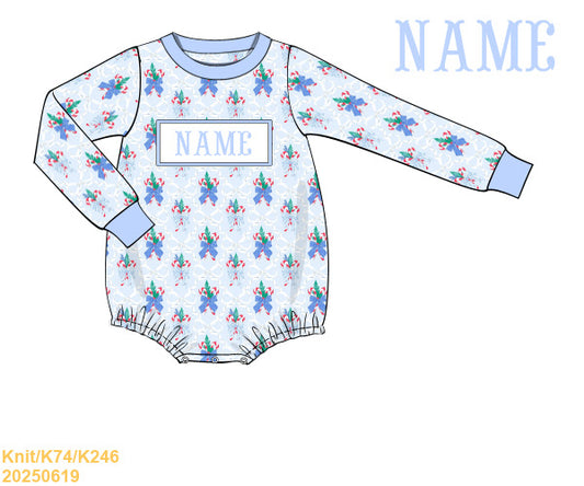 Blue Bow Christmas SMOCKED boy bubble