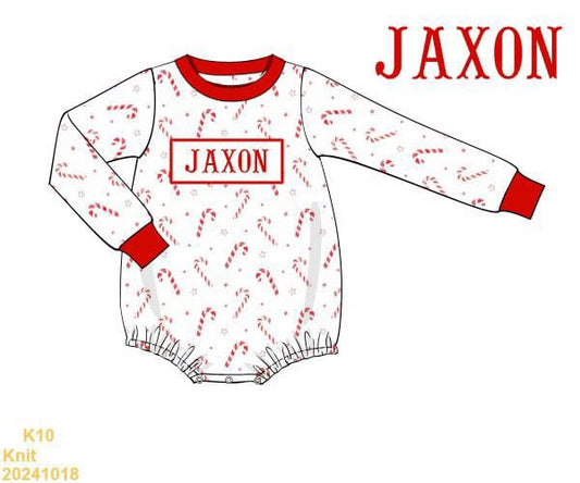 Candy cane SMOCKED boy bubble - long sleeve