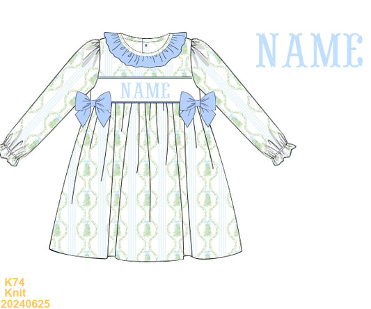 Blue stripe Christmas SMOCKED Dress