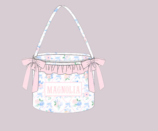 Pink & Blue floral SMOCKED basket