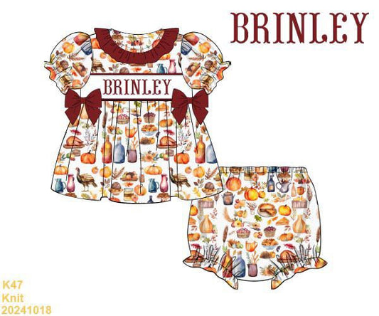 Thanksgiving Dinner SMOCKED bloomer set