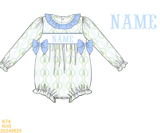 Blue stripe Christmas SMOCKED girl bubble