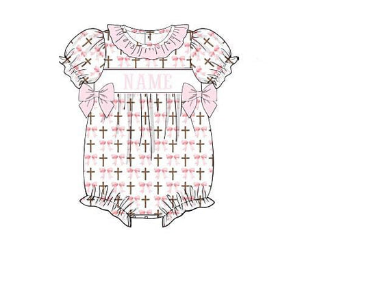 Pink bow & Cross SMOCKED bubble