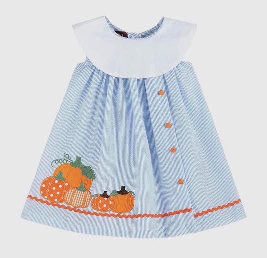 Blue seersucker Pumpkin Yoke Dress